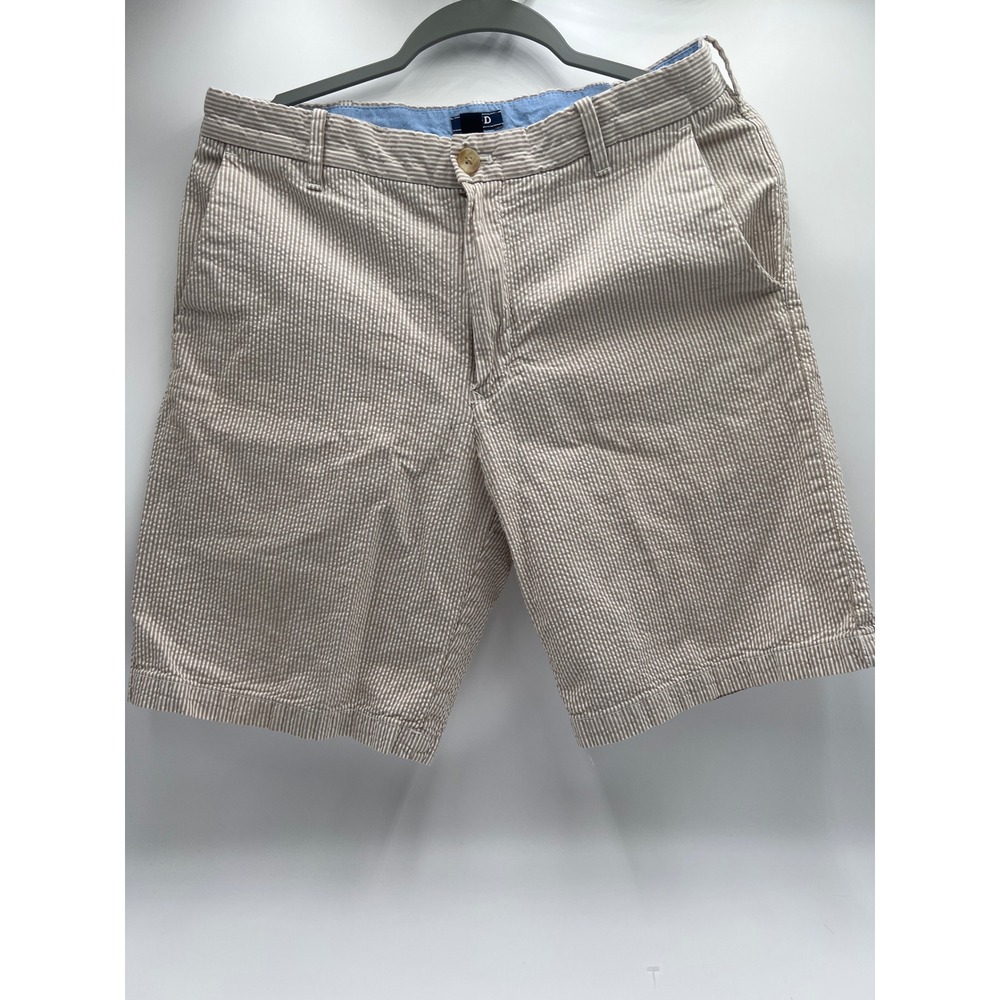 IZOD Mens Tan White Striped Seersucker Shorts Size 32 Cotton Preppy‎ Summer